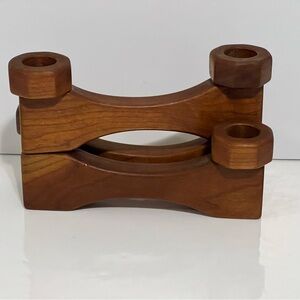 Vintage MCM 3 Arm Articulating Folding Teak Walnut Candle Holder